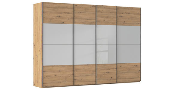 SCHWEBETÜRENSCHRANK  in Eiche Artisan, Seidengrau  - Chromfarben/Seidengrau, KONVENTIONELL, Glas/Holzwerkstoff (316/235/68cm) - Novel
