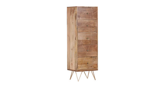 HIGHBOARD Mangoholz massiv Naturfarben, Goldfarben  - Goldfarben/Naturfarben, Design, Holz/Metall (50/153/43cm) - Landscape