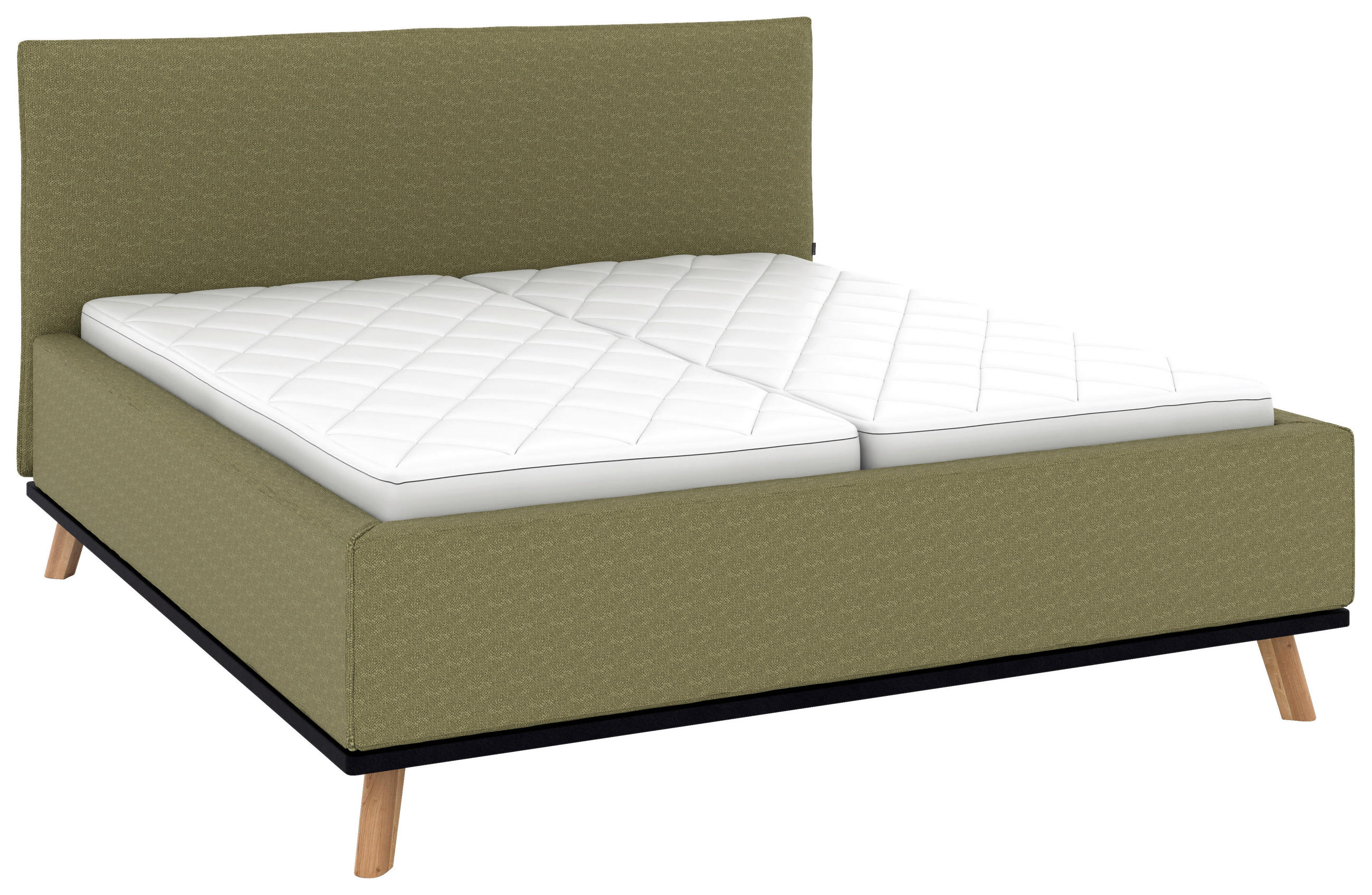 POLSTERBETT 180/200 cm,  in Olivgrün, Matratze, Lattenrost, Bettkasten, H3 + H3 = fest  - Eichefarben/Weiß, Design, Holz/Textil (180/200cm) - Musterring