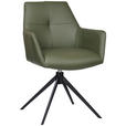 ARMLEHNSTUHL  Lederauswahl, Sitzfläche 360° drehbar, inklusive Armlehnen  Echtleder  - Schwarz/Grün, KONVENTIONELL, Leder/Metall (59,5/87,5/63cm) - Novel