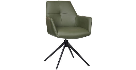 ARMLEHNSTUHL  Lederauswahl, Sitzfläche 360° drehbar, inklusive Armlehnen  Echtleder  - Schwarz/Grün, KONVENTIONELL, Leder/Metall (59,5/87,5/63cm) - Novel