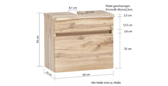 WASCHBECKENUNTERSCHRANK 61/55/40 cm  - Eiche Wotan/Silberfarben, Natur, Holzwerkstoff/Kunststoff (61/55/40cm) - Xora