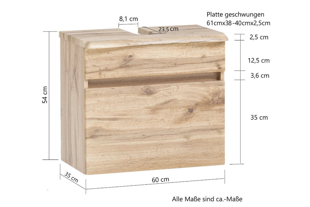 WASCHBECKENUNTERSCHRANK 61/55/40 cm  - Eiche Wotan/Silberfarben, Natur, Holzwerkstoff/Kunststoff (61/55/40cm) - Xora