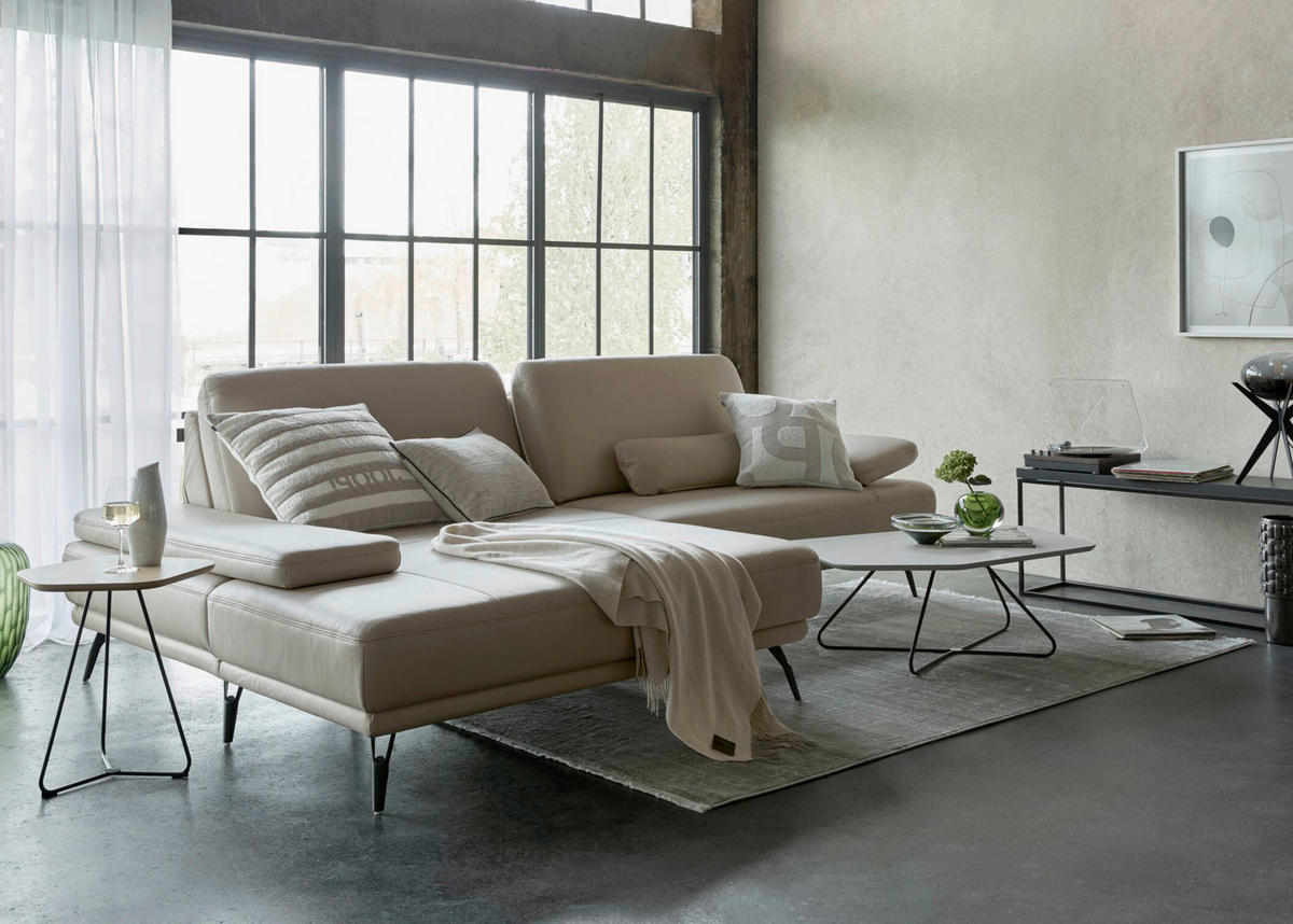 ECKSOFA JOOP! STUDIO Beige Echtleder  - Beige/Schwarz, KONVENTIONELL, Leder/Metall (180/301cm) - Joop!