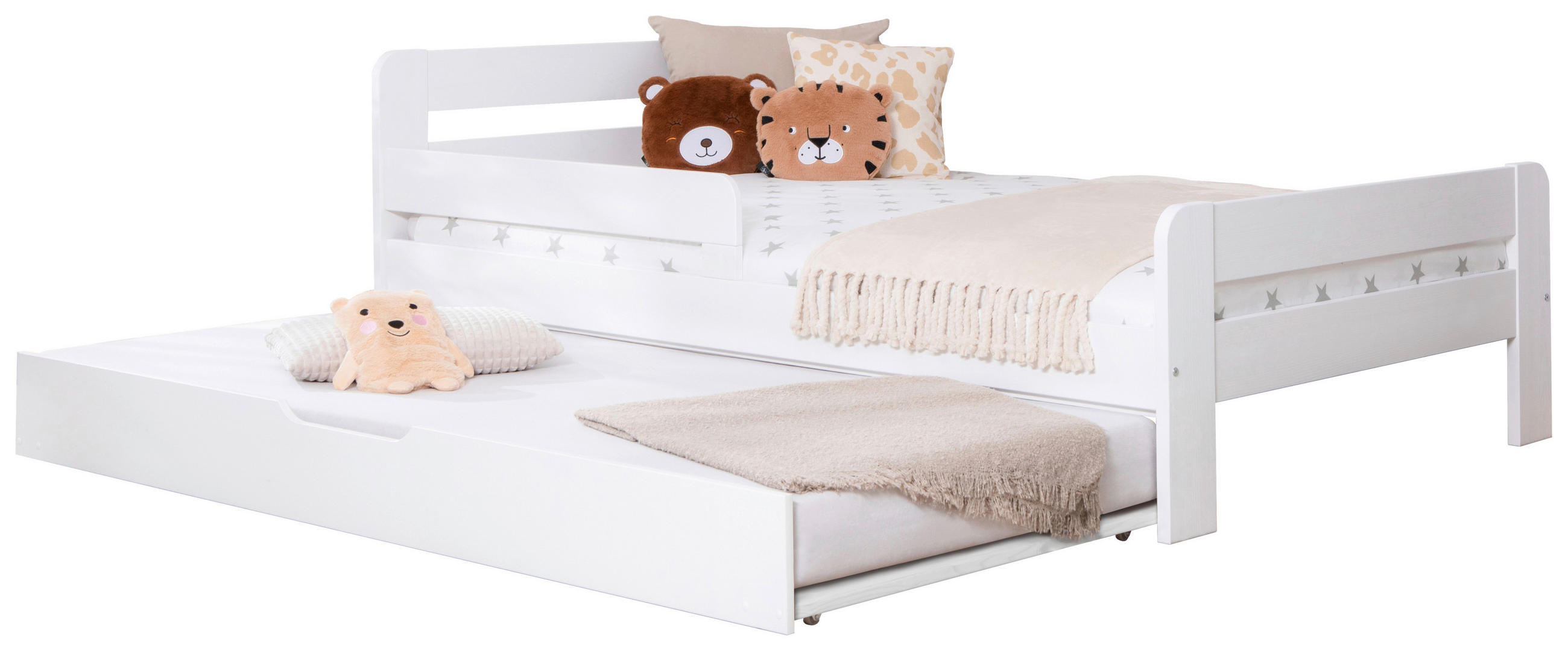 Bett Bennet mit Ausziehbett 120/200 cm Weiss  - Weiss, Modern, Holz (120/200cm) - MID.YOU