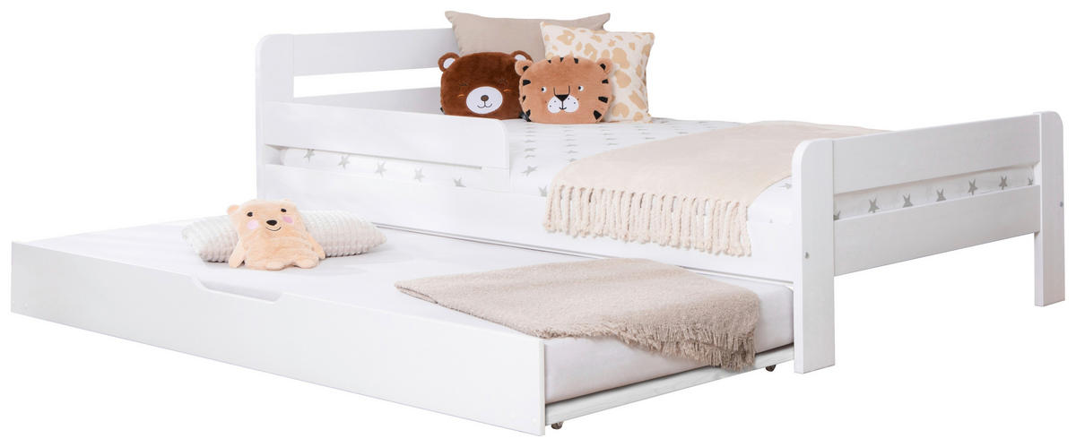 Bett Bennet mit Ausziehbett 120/200 cm Weiss  - Weiss, Modern, Holz (120/200cm) - MID.YOU