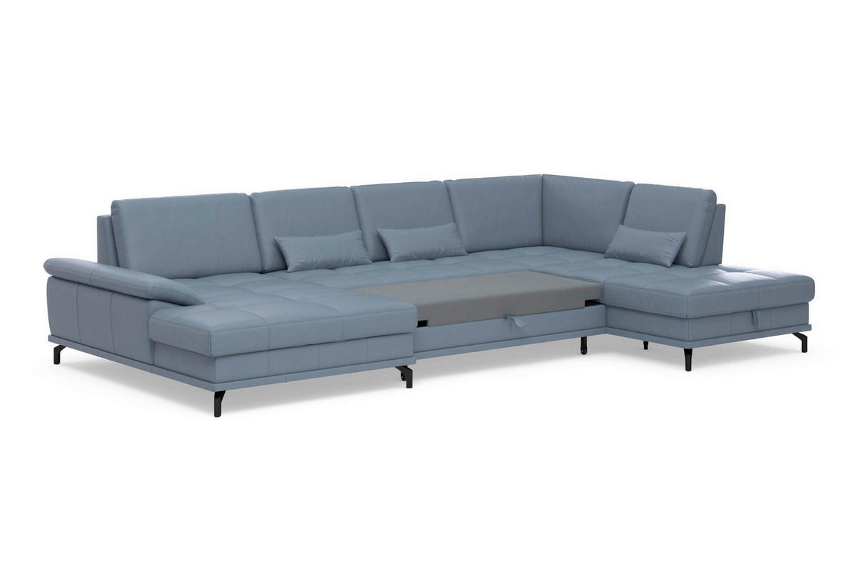 WOHNLANDSCHAFT COSTELLO E Graublau Kombination Echtleder/Stoff Mikrofaser  - Graublau/Schwarz, Basics, Leder/Textil (176/363/223cm) - Sit & More