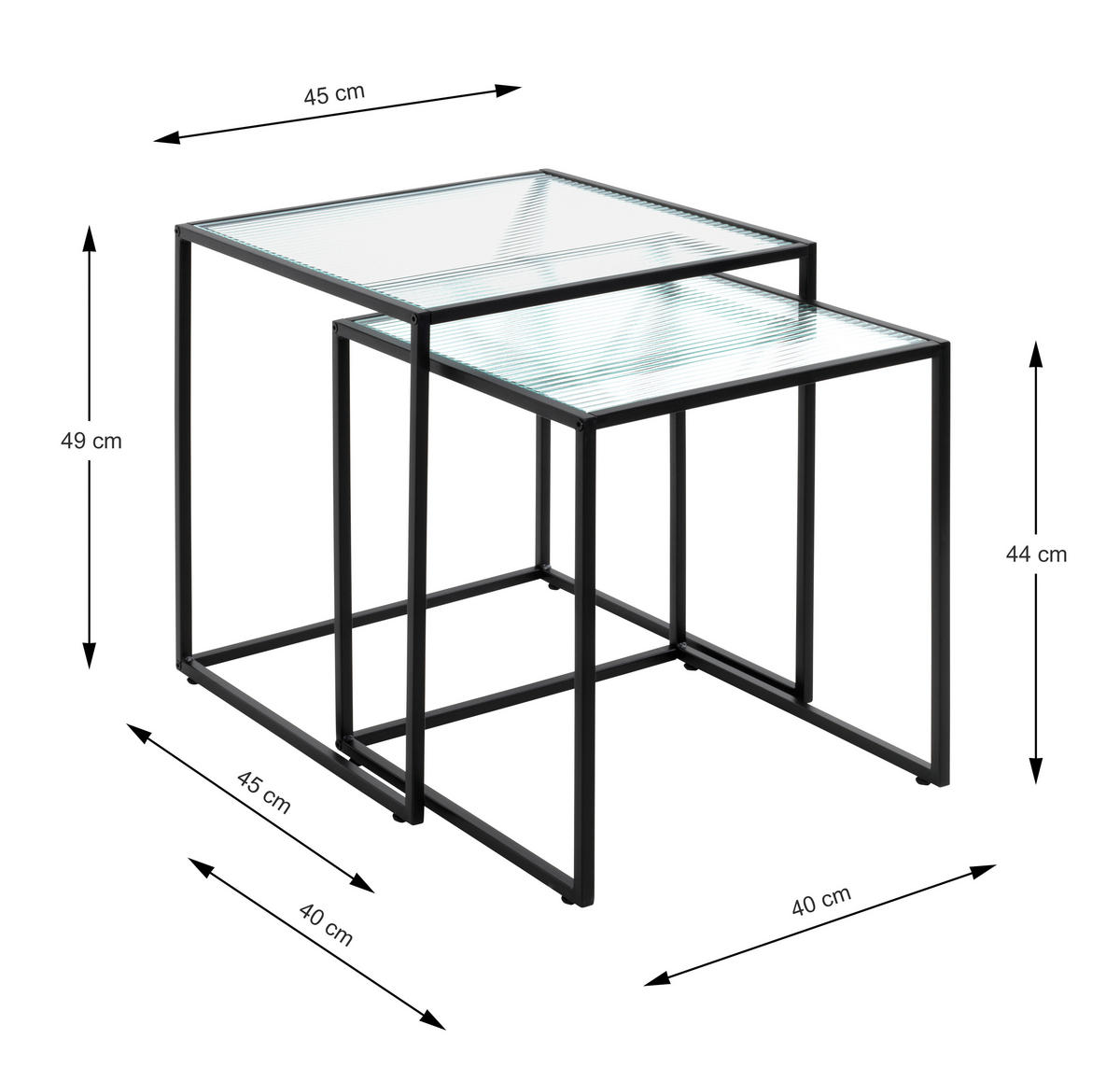 BEISTELLTISCHSET rechteckig Klar, Schwarz  - Klar/Schwarz, Design, Glas/Metall (40-45/40-45/44-49cm)
