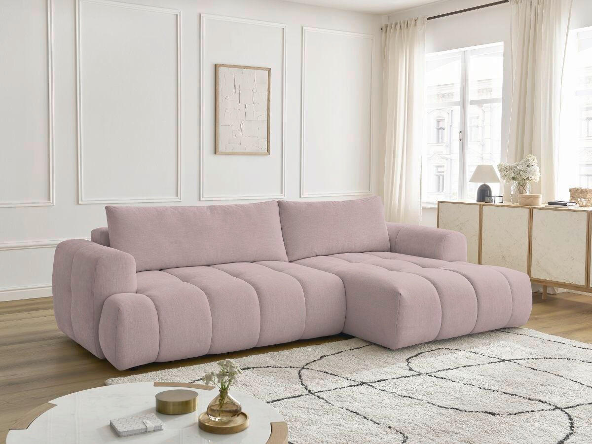 ECKSCHLAFSOFA FUJI Leinenoptik Pink  inkl.  - Pink/Schwarz, MODERN, Kunststoff/Textil (292/160cm)