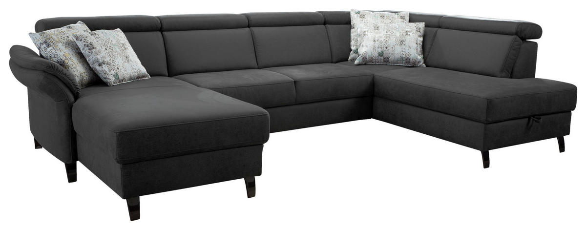 WOHNLANDSCHAFT in Mikrofaser Grau, Schwarz  - Schwarz/Grau, KONVENTIONELL, Textil/Metall (165/317/193cm) - Sit & More