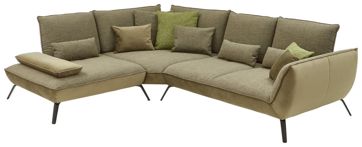 ECKSOFA Olivgrün Flachgewebe  - Schwarz/Olivgrün, Design, Textil/Metall (250/310cm) - Moderano