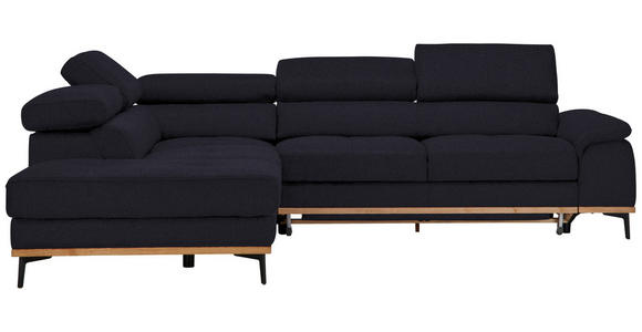 ECKSOFA  in Webstoff Schwarz Bettkasten, Schlaffunktion, Kopfteilverstellung  226/282 cm  - Schwarz, Natur, Holz/Textil (226/282cm) - Novel