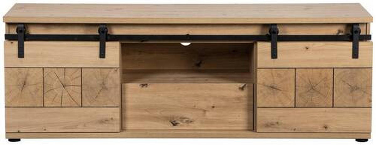 TV-BÄNK 160/56/40 cm  - svart/ekfärgad, Lifestyle, metall/trämaterial (160/56/40cm) - MID.YOU