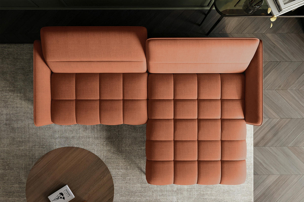ECKSOFA Rostfarben Flachgewebe Rücken echt, Kopfteilverstellung, Sitztiefenverstellung  - Rostfarben/Schwarz, KONVENTIONELL, Textil/Metall (272/175cm) - Carryhome