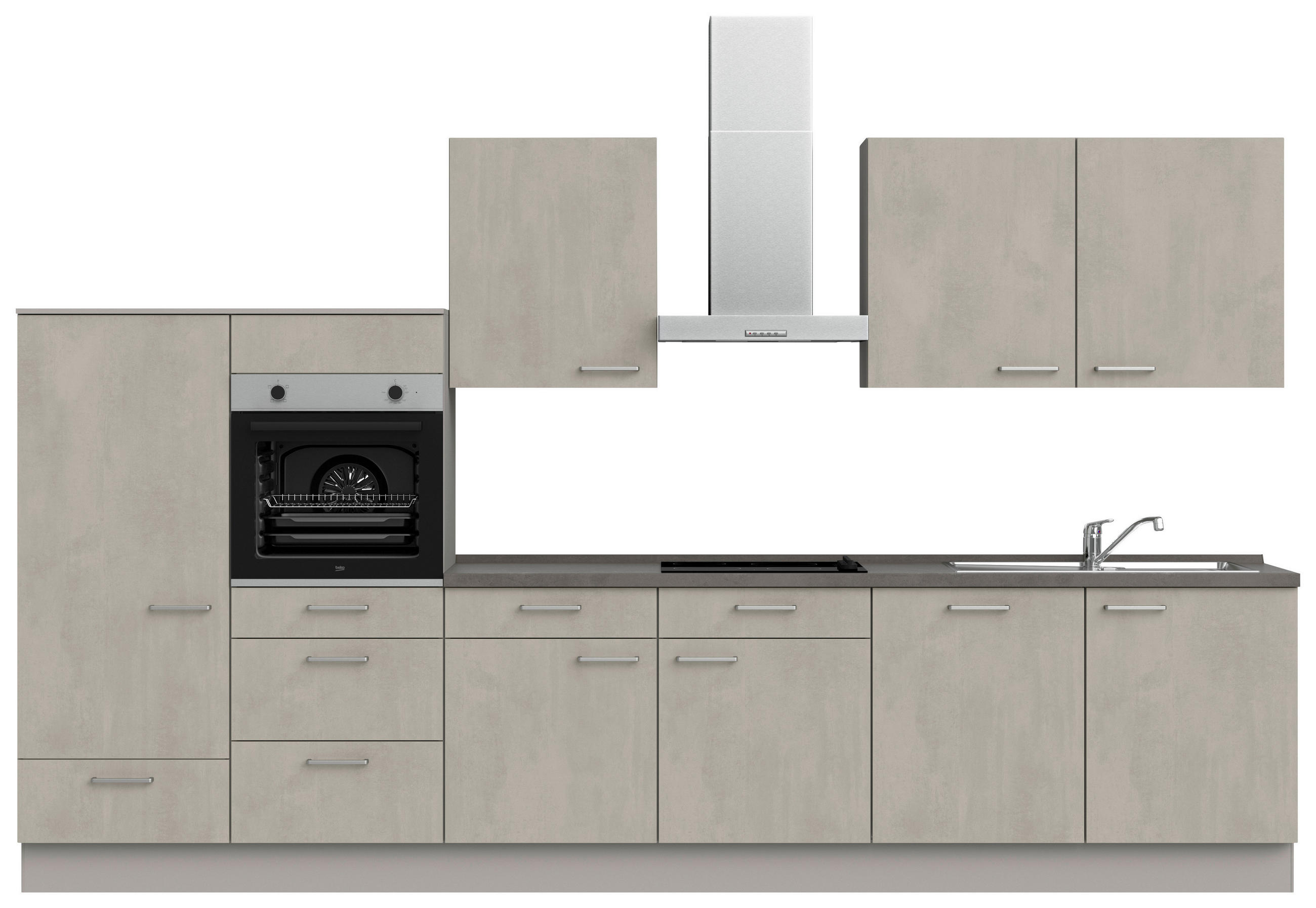 KÜCHENBLOCK 360 cm   in Grau, Schieferfarben  - Schieferfarben/Edelstahlfarben, MODERN, Holzwerkstoff/Metall (360cm) - Nobilia