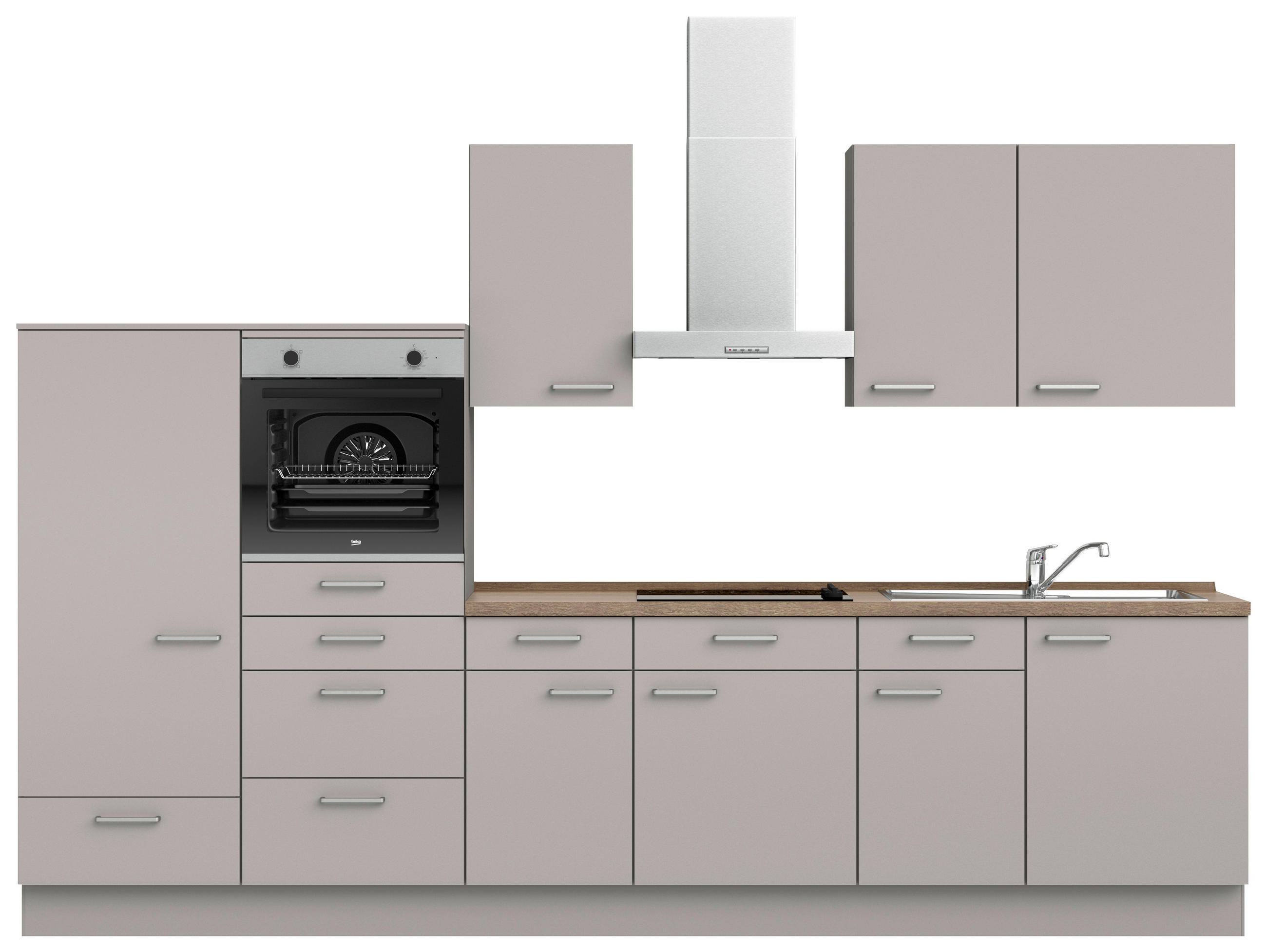 KÜCHENLEERBLOCK 330 cm   in Grau, Eiche dunkel  - Eiche dunkel/Edelstahlfarben, MODERN, Holzwerkstoff/Metall (330cm) - Nobilia