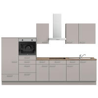 KÜCHENBLOCK 330 cm   in Grau, Eiche dunkel  - Eiche dunkel/Edelstahlfarben, MODERN, Holzwerkstoff/Metall (330cm) - Nobilia