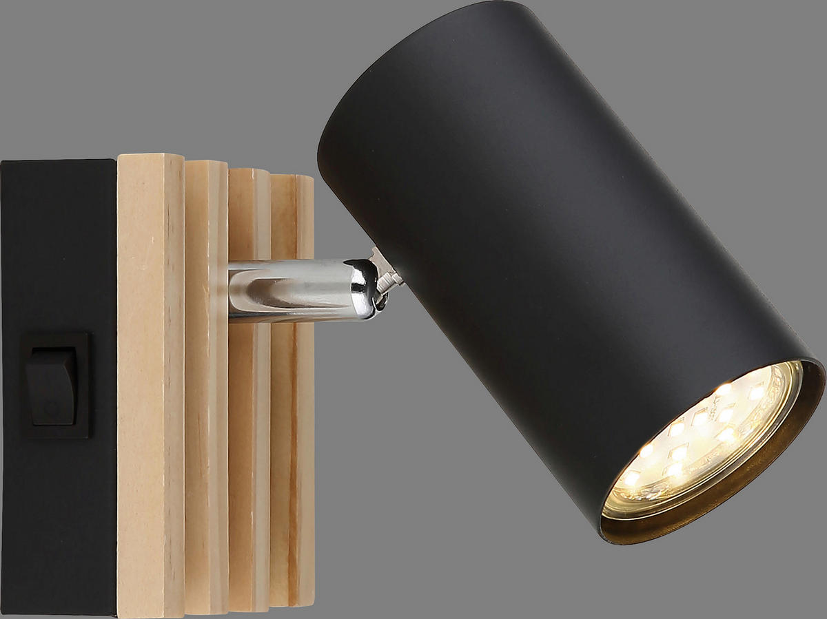 BODOVÉ SVÍTIDLO, 25 W/GU10, 8/10 cm  - černá/barvy pinie, Natur, kov/dřevo (8/10cm) - Novel