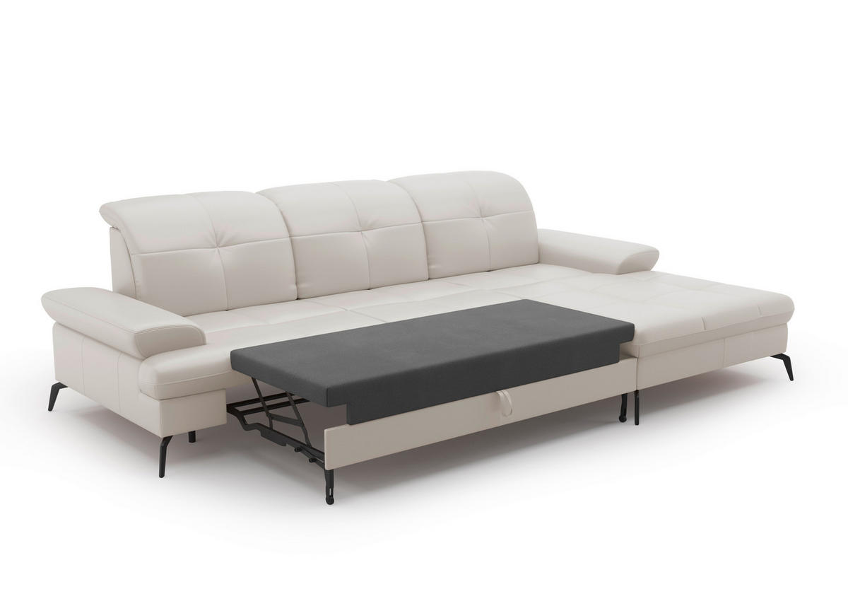 ECKSOFA in Vliesstoff Kombination Echtleder/Stoff Weiss  - Weiss/Schwarz, Konventionell, Leder/Textil (279/185cm) - Sit & More