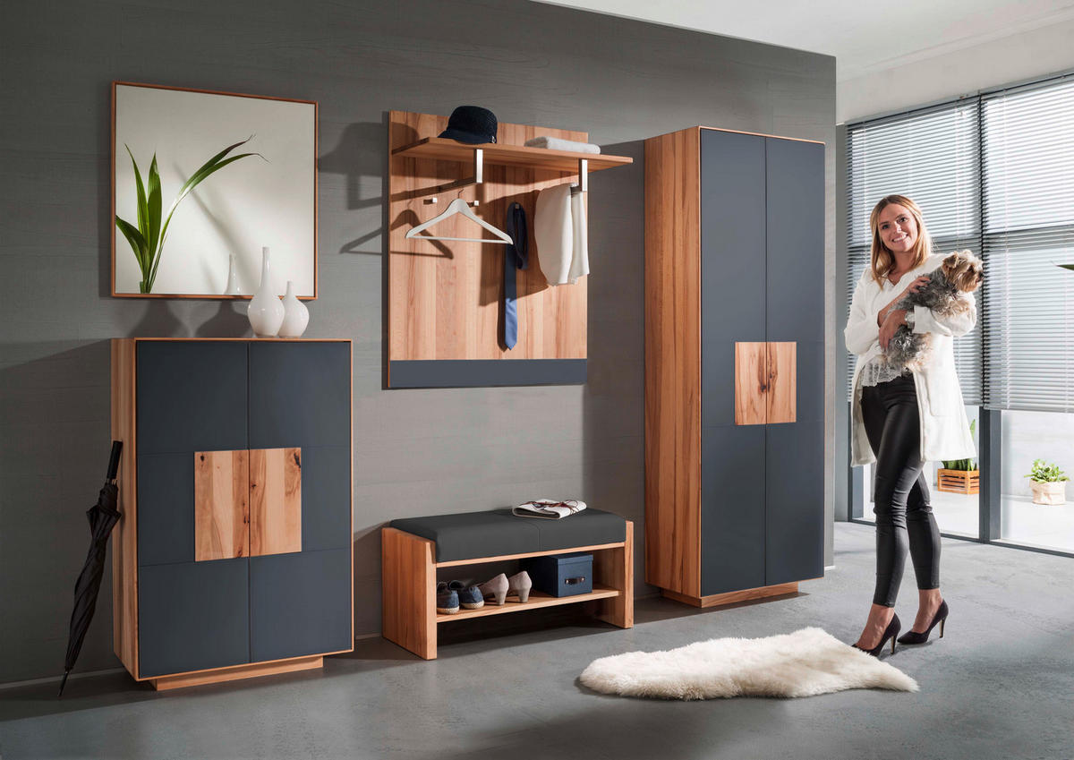 SCHUHSCHRANK Asteiche massiv Anthrazit, Eichefarben  - Eichefarben/Anthrazit, MODERN, Glas/Holz (72/198/37cm) - Linea Natura