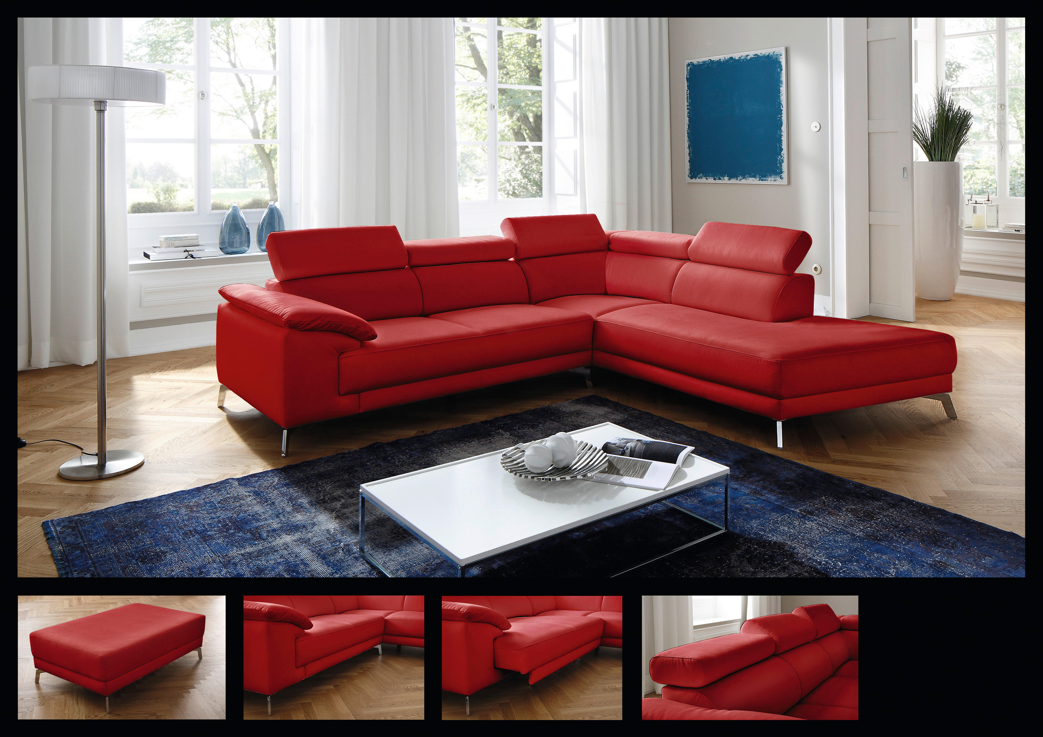 ECKSOFA Rot  - Chromfarben/Rot, Design (268/205cm) - Pure Home Lifestyle