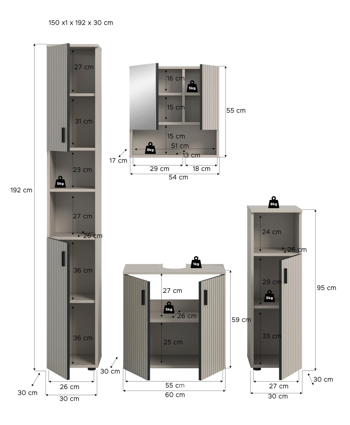 BADRUM 120 cm  - svart/kashmir, Trend, trämaterial/glas (120cm) - MID.YOU