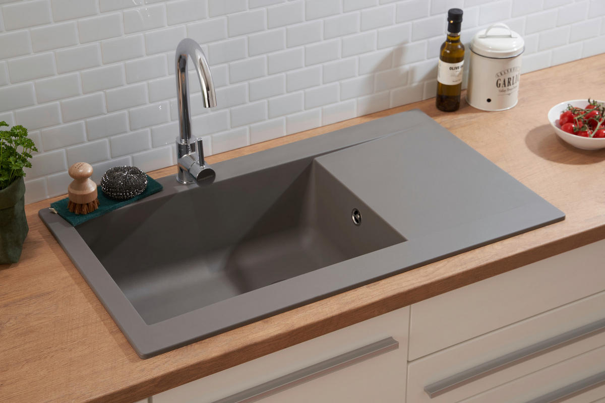 SPÜLE 1712DENVER86X50G  - Grau, Trend, Glas/Kunststoff (86/20/50cm) - Respekta