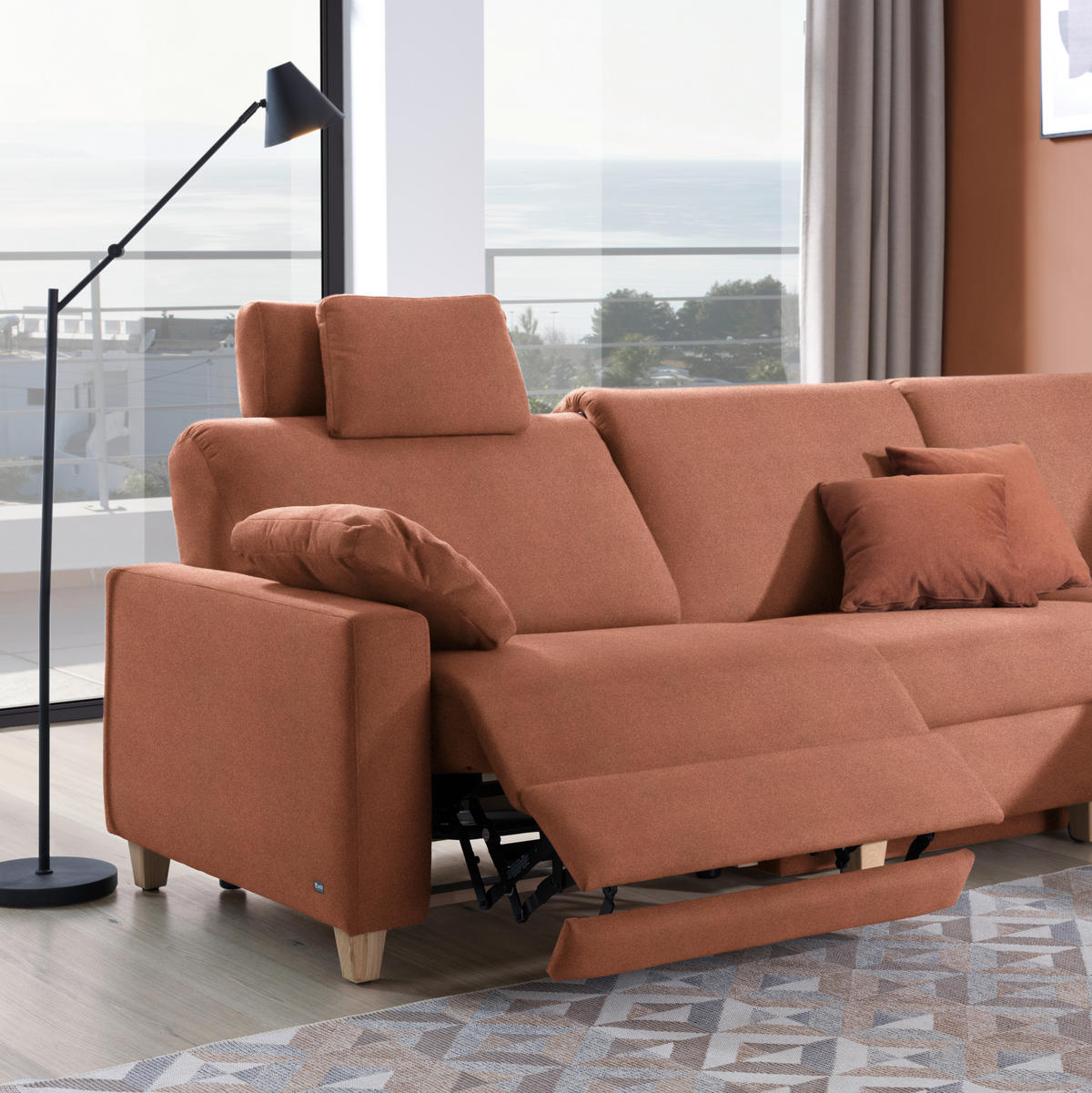 ECKSOFA in Flachgewebe Terracotta  261/203 cm  - Eichefarben/Terracotta, KONVENTIONELL, Holz/Textil (261/203cm) - Sedda