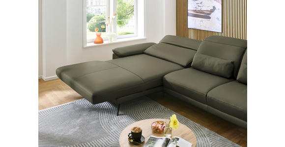 ECKSOFA in Echtleder Grau, Grün 193/332 cm - Schwarz/Grau, Design, Leder/Metall (193/332cm) - Dieter Knoll