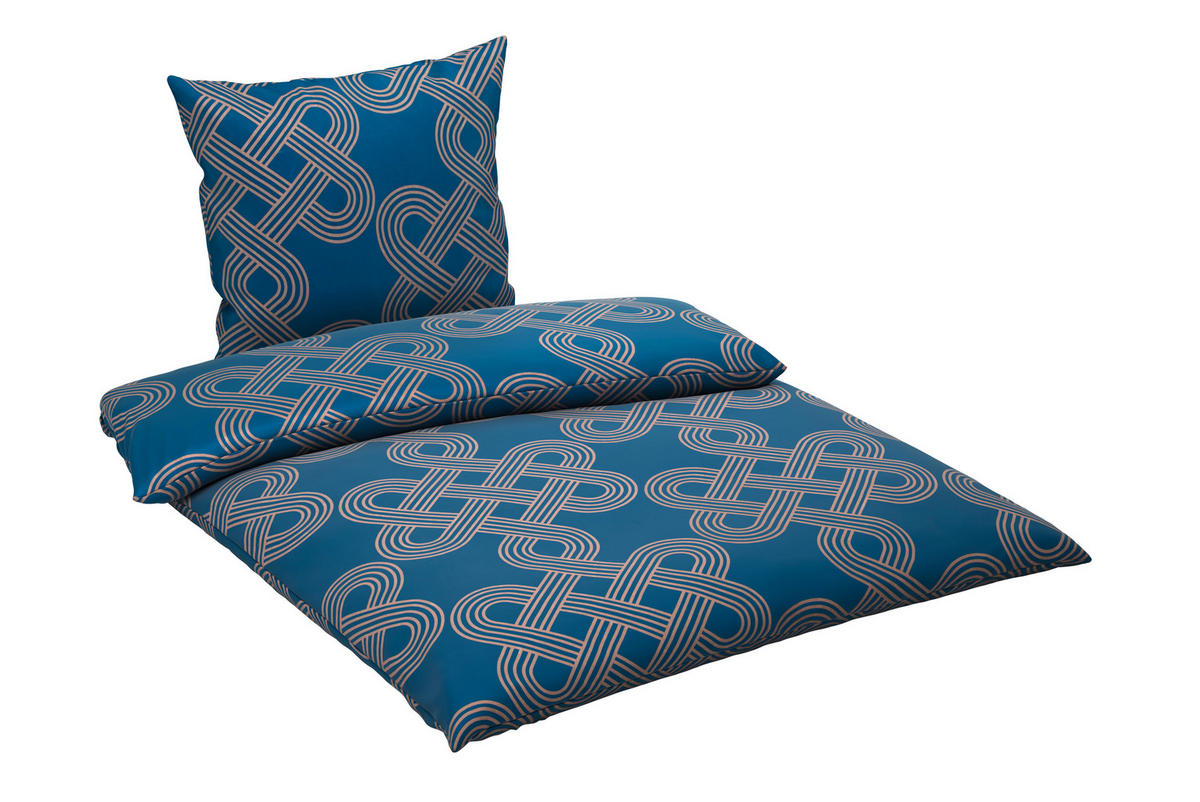 BETTWÄSCHE TIJN Satin 200/200 cm  - Sandfarben/Blau, Design, Textil (200/200cm) - Novel