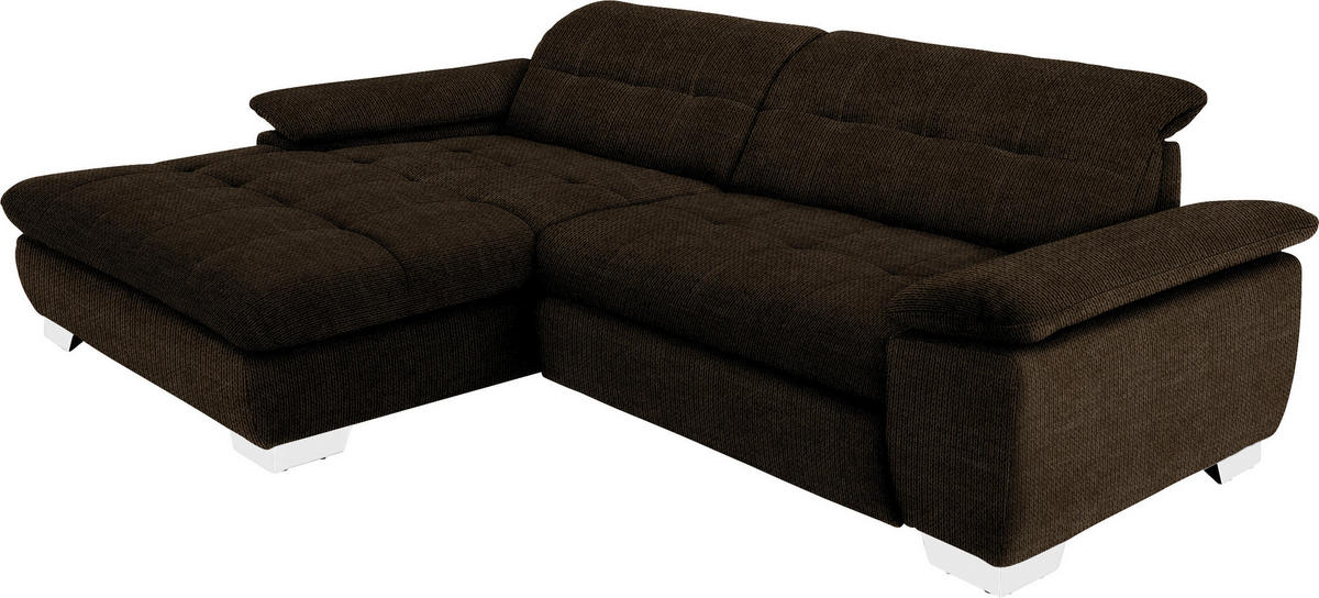 ECKSOFA in Mikrofaser Dunkelbraun  - Chromfarben/Dunkelbraun, Design, Textil/Metall (180/265cm) - Carryhome
