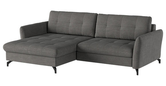 ECKSOFA in Flachgewebe, Leinenoptik Dunkelgrau  - Dunkelgrau/Schwarz, Design, Textil/Metall (170/242cm) - Xora