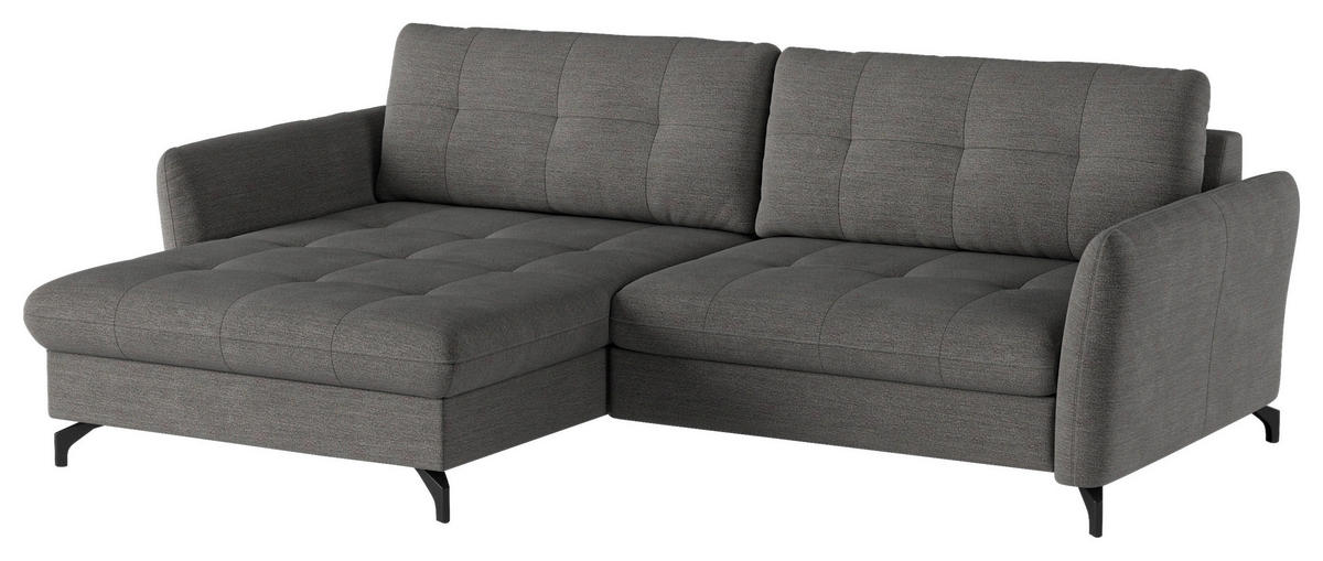 ECKSOFA in Flachgewebe, Leinenoptik Dunkelgrau  - Dunkelgrau/Schwarz, Design, Textil/Metall (170/242cm) - Xora