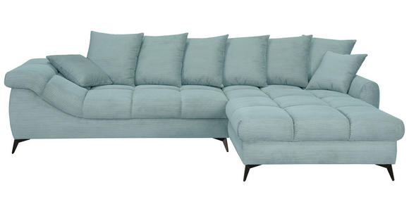 ECKSOFA Blaugrau Cord Rückenkissen, Armlehnenkissen, Rücken echt  - Blaugrau/Schwarz, KONVENTIONELL, Textil/Metall (332/231cm) - Carryhome