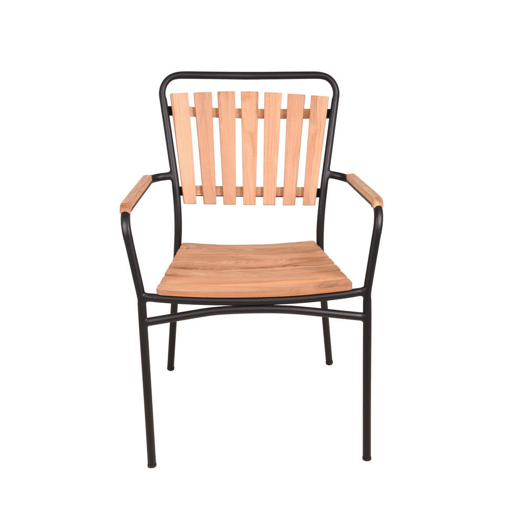 Thumbnail - Gardenson Stapelstuhl, Braun, Schwarz, Holz, Metall, Teakholz, Hartholz, Rundrohr, 60x91x63 cm, stapelbar, gastro- und o...