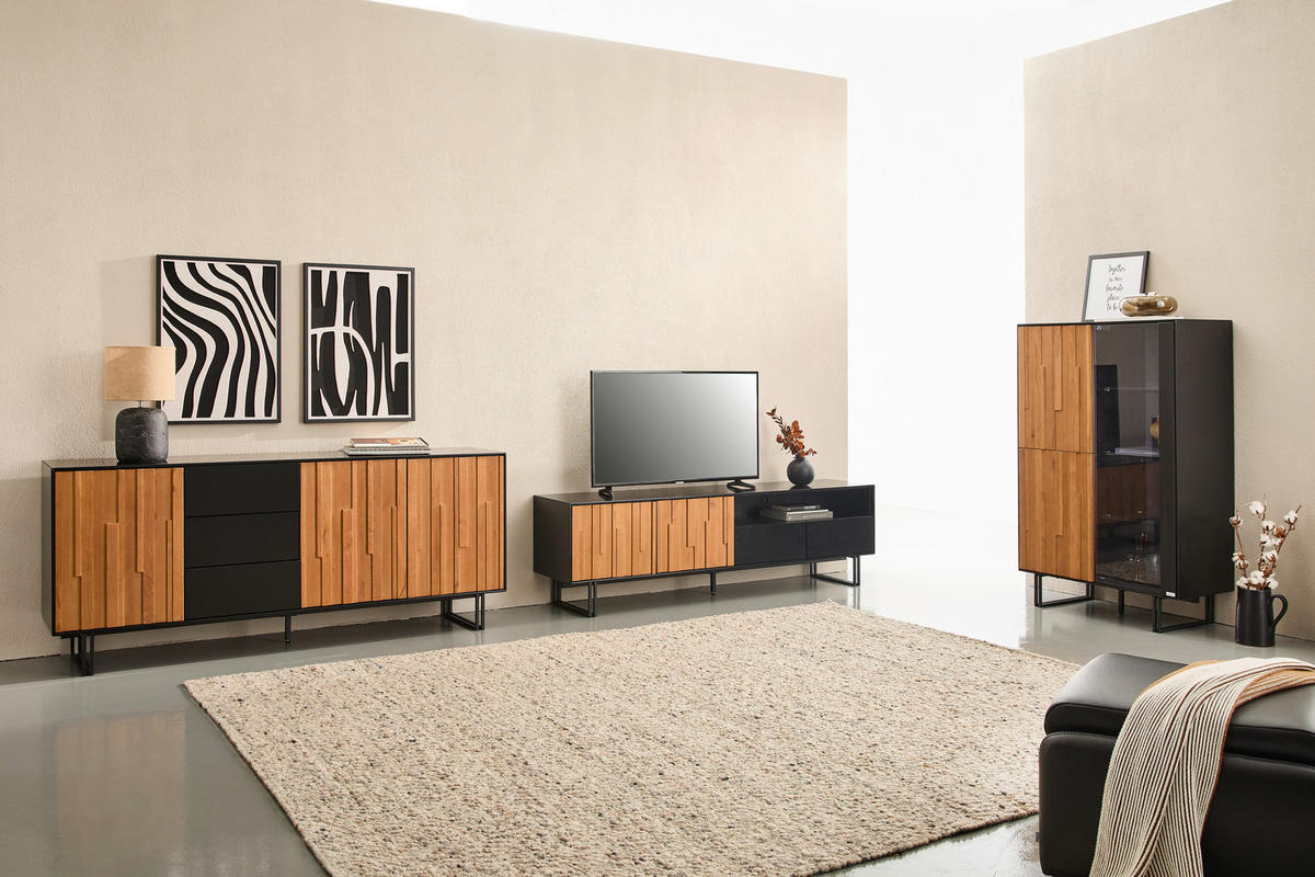 SIDEBOARD  180/77,5/40 cm 3 Schublade(n)  - Eichefarben/Schwarz, Trend, Holz/Holzwerkstoff (180/77,5/40cm) - Xora