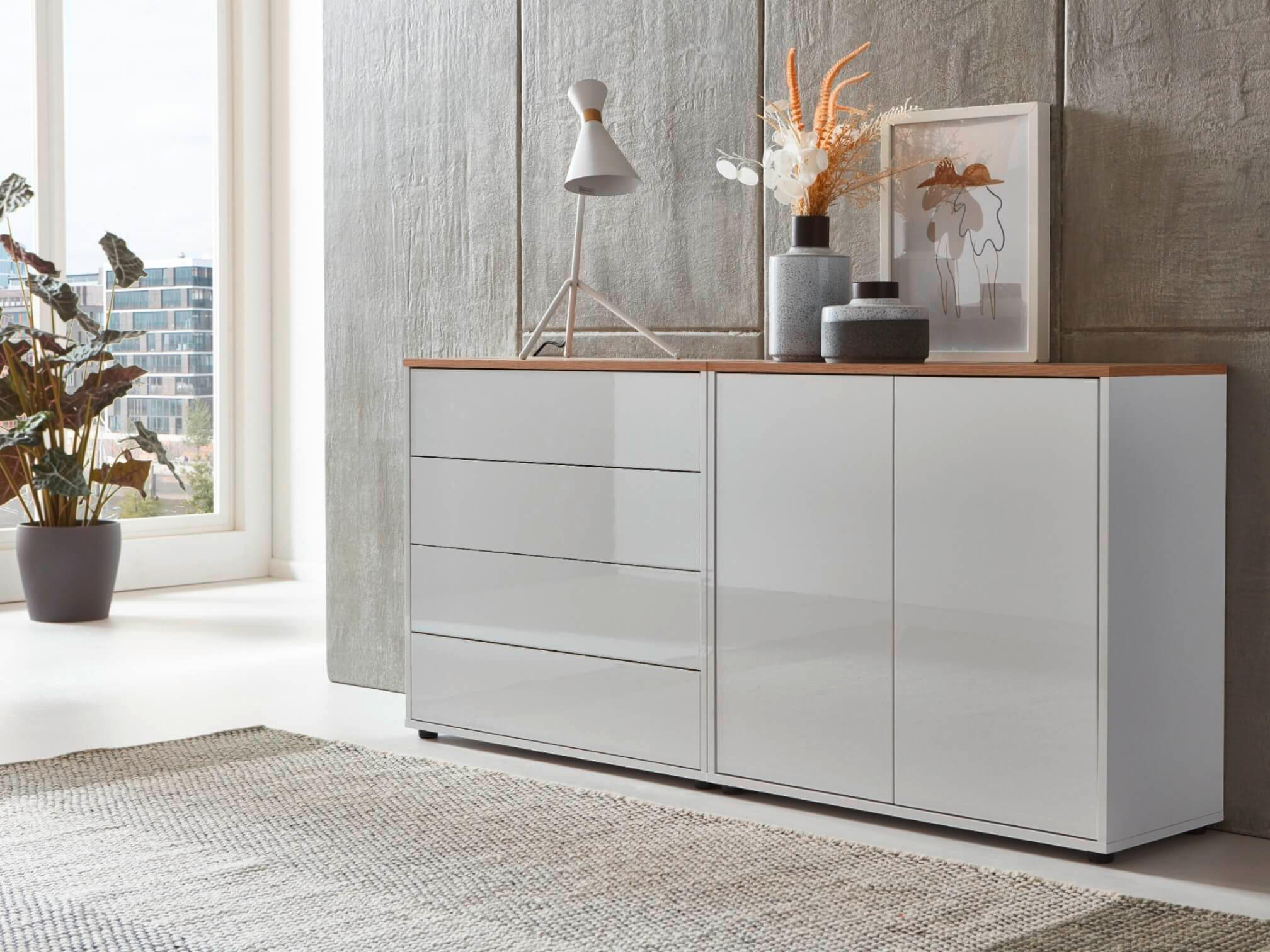 SIDEBOARD Mailand Set 3  in 158/73/33 cm  - Weiß Hochglanz/Schwarz, MODERN, Holzwerkstoff/Kunststoff (158/73/33cm) - MID.YOU