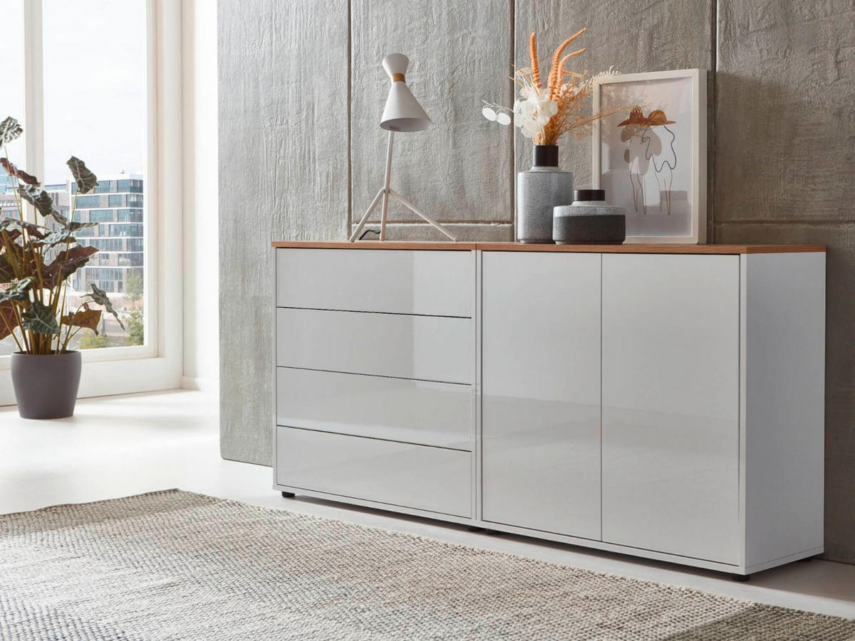 SIDEBOARD Mailand Set 3  in 158/73/33 cm  - Weiß Hochglanz/Schwarz, MODERN, Holzwerkstoff/Kunststoff (158/73/33cm) - MID.YOU
