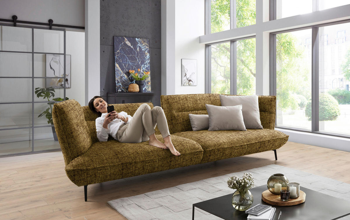 MEGASOFA in Flachgewebe Gelb, Grün  - Gelb/Schwarz, Design, Holzwerkstoff/Textil (339/92/99cm) - Moderano