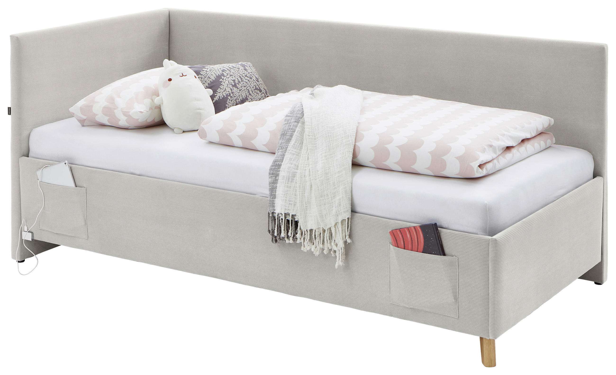 POLSTERLIEGE Cord Beige  - Eichefarben/Beige, LIFESTYLE, Holz/Textil (120/200cm) - Stylife
