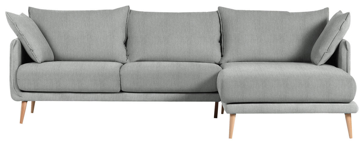 ECKSOFA in Mikrofaser Grau  - Buchefarben/Grau, Design, Holz/Textil (270/160cm) - MID.YOU