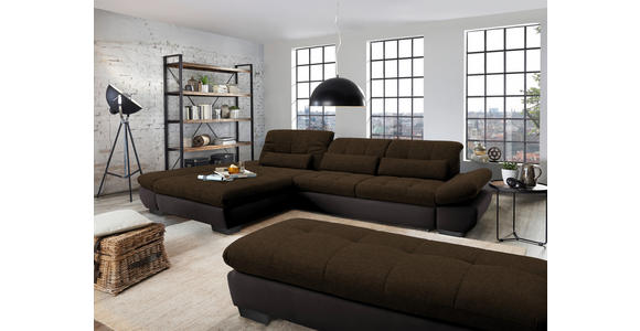 ECKSOFA in Mikrofaser Braun  - Schwarz/Braun, Design, Textil/Metall (204/341cm) - Xora