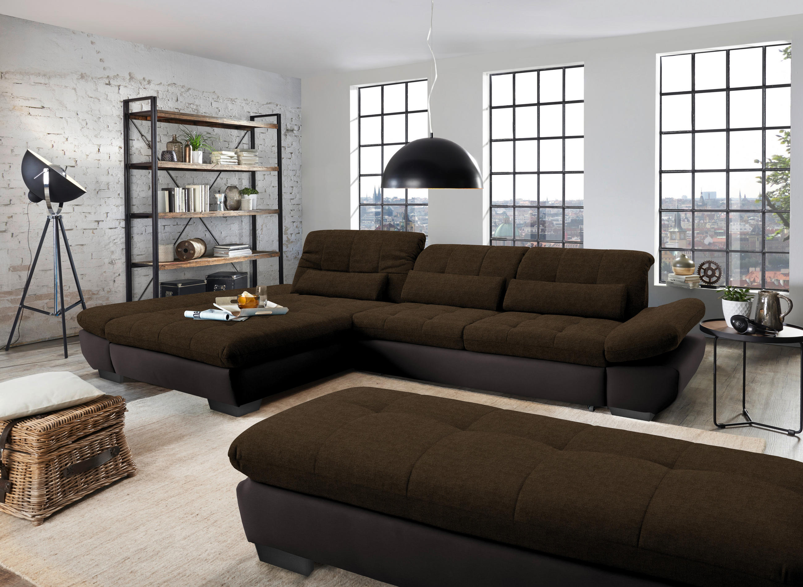 ECKSOFA in Mikrofaser Braun  - Schwarz/Braun, Design, Textil/Metall (204/341cm) - Xora