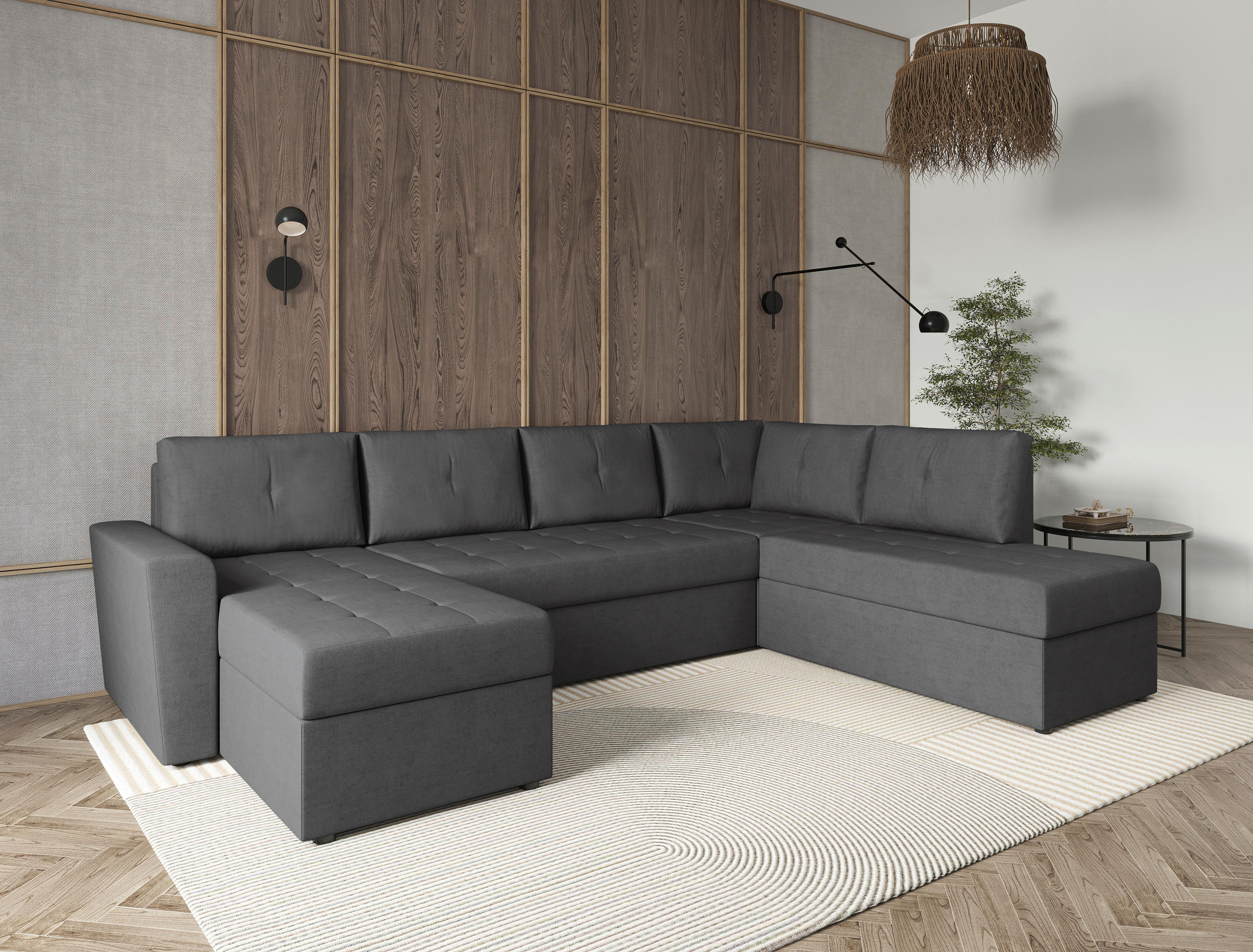 WOHNLANDSCHAFT TERMOLI in Jacquard Grau  - Schwarz/Grau, Design, Kunststoff/Textil (155/297/212cm) - MID.YOU