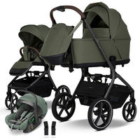 KINDERWAGENSET MAVI 3in1 Premium  - Anthrazit/Olivgrün, Basics, Textil/Metall (92/55/110,5cm) - My Junior