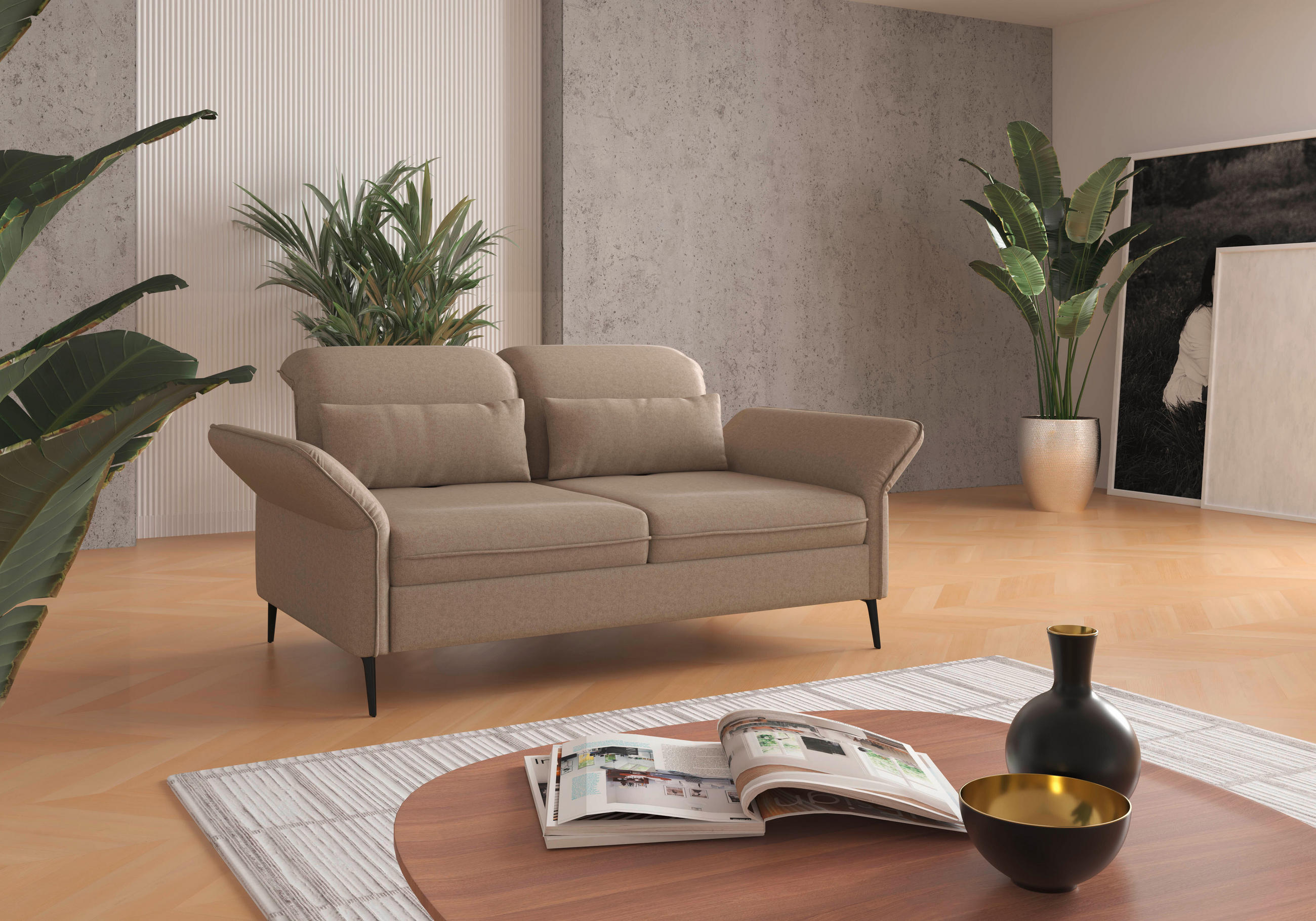 2,5-SITZER in Flachgewebe Taupe  - Taupe/Schwarz, Konventionell, Textil/Metall (189/92/123cm) - Sit & More