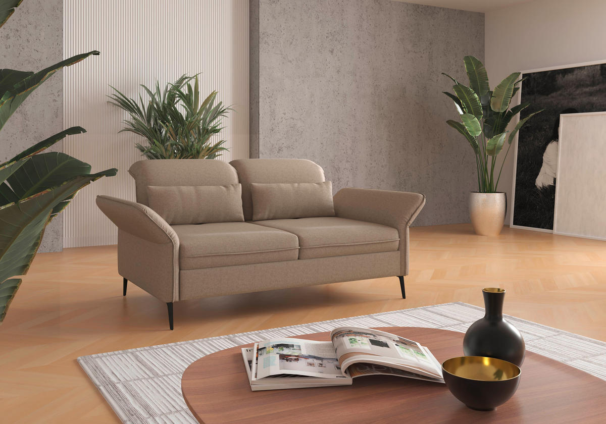 2,5-SITZER in Flachgewebe Taupe  - Taupe/Schwarz, Konventionell, Textil/Metall (189/92/123cm) - Sit & More