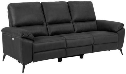 3-SITZER-SOFA in Lederlook, Mikrofaser Grau  - Schwarz/Grau, KONVENTIONELL, Textil/Metall (215/102/96cm) - MID.YOU