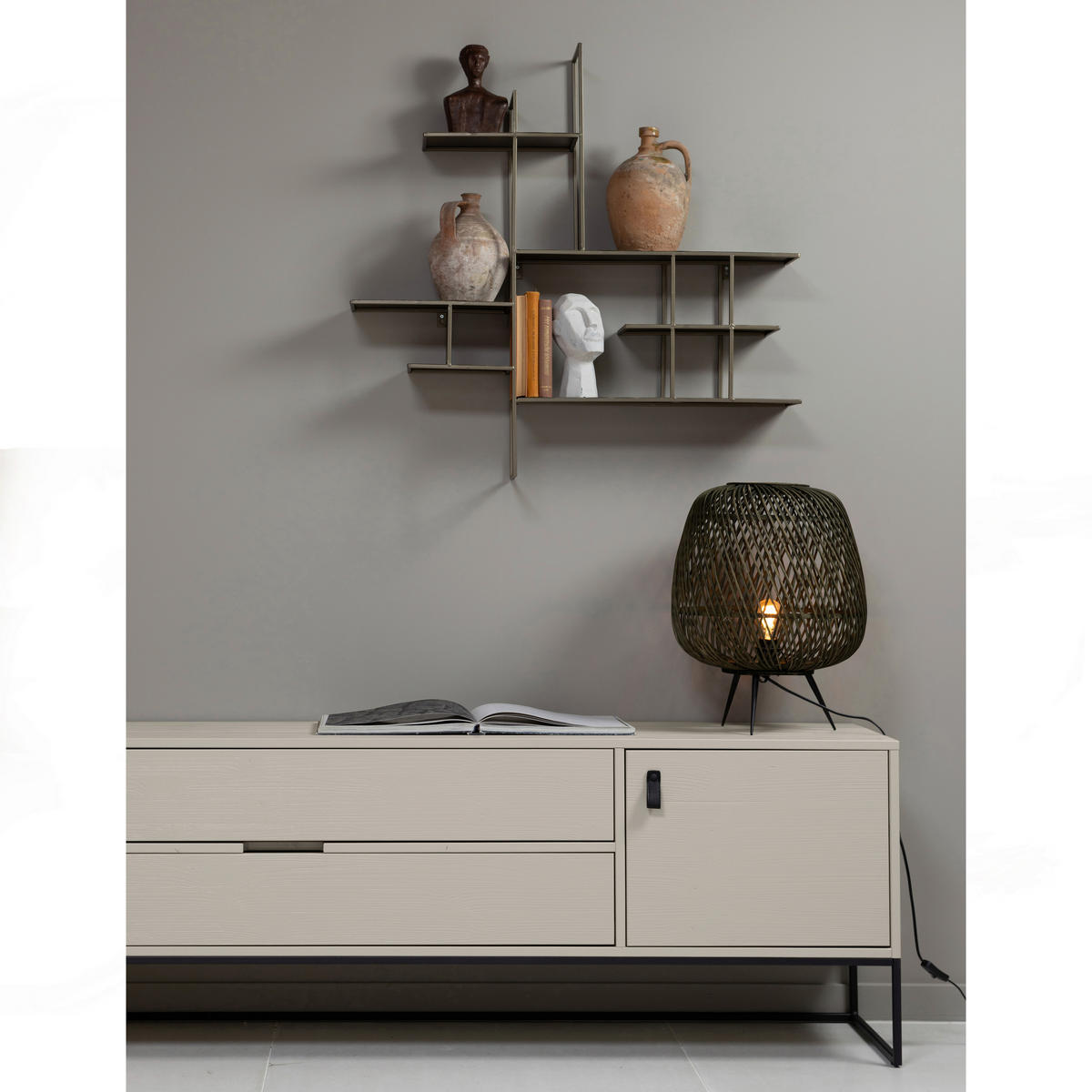 LOWBOARD Silas 180/61/44 cm 2 Schublade(n)  - Schwarz/Grau, Design, Leder/Holz (180/61/44cm) - Livetastic