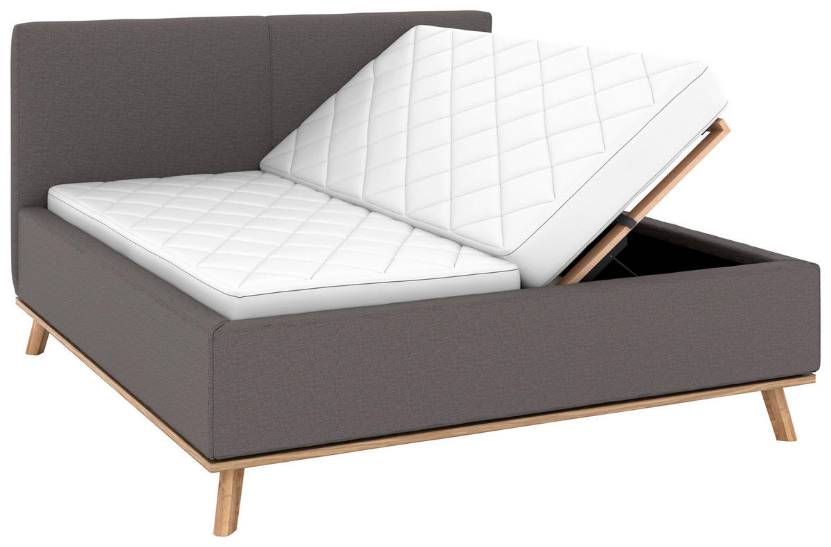 POLSTERBETT Matratze, Lattenrost, Bettkasten 180/200 cm  in Graubraun  - Eichefarben/Graubraun, Design, Holz/Textil (180/200cm) - Musterring